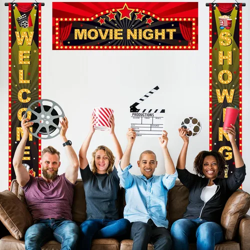Miniatura 4 de Letrero de 3 piezas con luz para cine y porche nocturno, letrero LED para decoración de fiesta temática de cine en el teatro, luces con texto