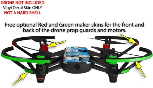 Miniatura 3 de Paquete de 2 calcomanías de piel para DJI Ryze Tello Drone Checker Skull Splatter Blue Drone no incluido