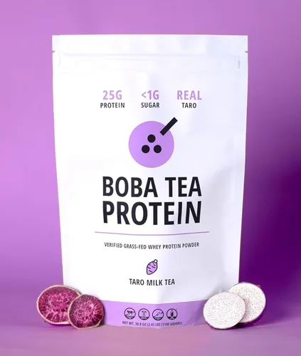 Miniatura 6 de Boba Tea Protein Taro Milk 25g de proteína aislada de suero de vacas alimentadas a pasto en polvo Bebida de té de burbujas sin gluten y sin soja