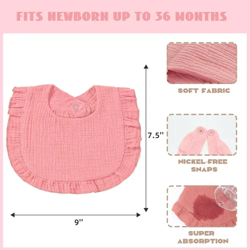 Miniatura 3 de Baberos de muselina para bebé, baberos tipo bandana para babeo para niñas, baberos de algodón 100% ajustables y suaves para dentición y babeo