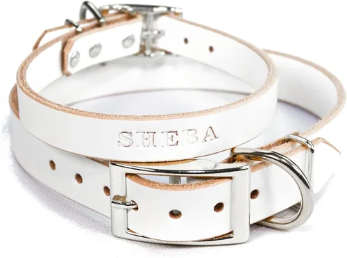 Miniatura 17 de Collar de perro de cuero de brida personalizado hecho a mano, nombre de mascota grabado, herrajes en tono níquel/plateado (marrón desgastado)