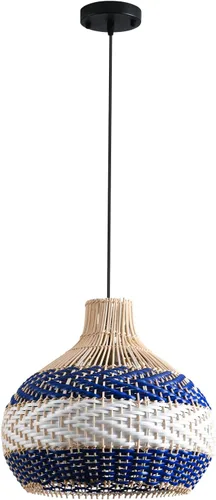 Miniatura 13 de Lámpara Colgante de Ratán 1 Paquete Candelabro de Cesta de Ratán Sintético Negro Blanco 11.8" Boho Tejido a Mano Ovalado de Mimbre Lámpara Colgante