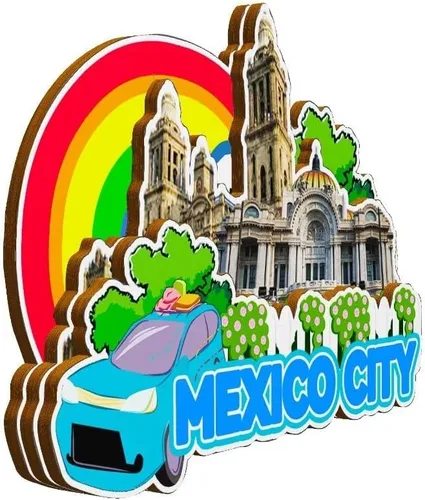 Miniatura 2 de Imán de la Ciudad de México para nevera de madera 3D, monumentos de viaje, coleccionables, recuerdos, decoración hecha a mano -2304