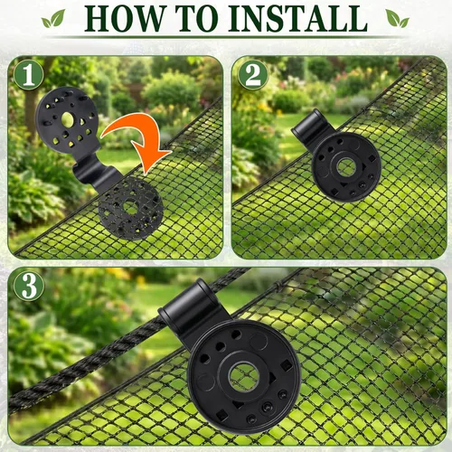 Miniatura 6 de 40 piezas clips de plástico para tela de sombra, clips redondos de plástico negro para malla o red de sombra fina, red antipájaros, red de jardín
