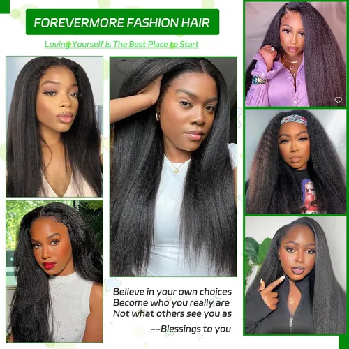 Miniatura 8 de Forevermore Yaki - Peluca de cabello humano lacio con parte en V, para mujeres negras, 12 pulgadas, sin pegamento, parte en U, con clips, sin dejar