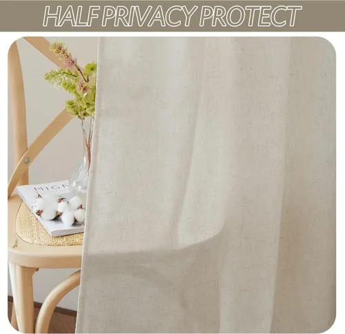 Miniatura 4 de RYB HOME - Cortinas de lino natural de 36 pulgadas de largo, juego de 2 paneles - Cortinas tejidas de lino suaves y transpirables, cortinas ligeras