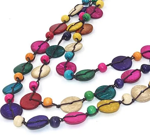 Miniatura 4 de COLORFUL BLING Ethnic African Wood Bead Statement Pendant Collar Layered Long Strand Chunky Coconut Shell Geometric Choker Bib Necklace Bohemian