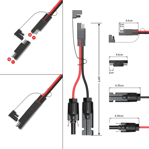 Miniatura 6 de ELFCULB Cable de extensión de panel solar SAE de 10 AWG de 10 pies a SAE 2 3.3 10 20 35 50 pies SAE con adaptador de polaridad inversa SAE