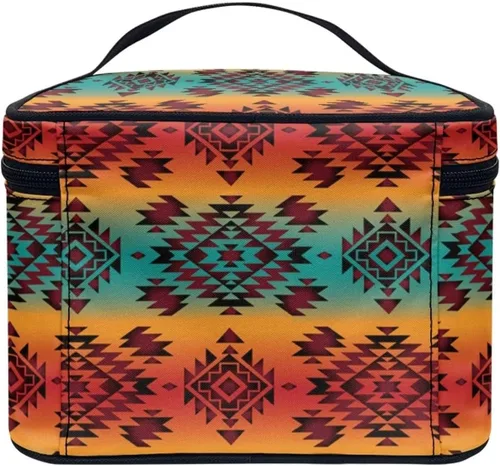 Miniatura 4 de JoyLamoria Bolsa de Maquillaje Portátil Bolsa de Cosméticos de Viaje Bolsa de Maquillaje con Gran Capacidad Bolsa con Cremallera, Aztec Southwestern