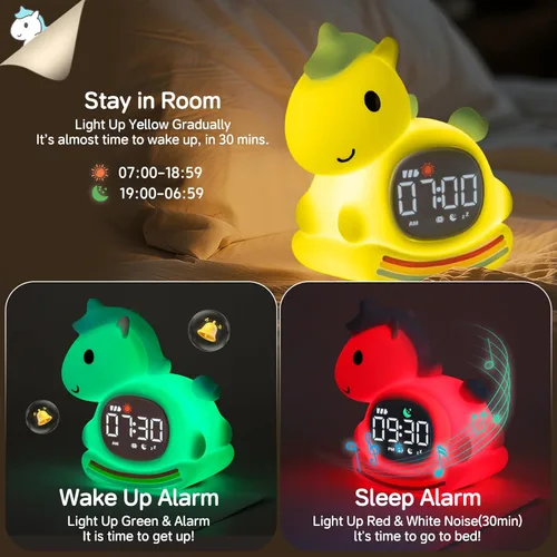 Miniatura 3 de Yiliaw Reloj despertador para niños con luz nocturna, reloj de entrenamiento para dormir, reloj de hora de despertar, luz de silicona recargable