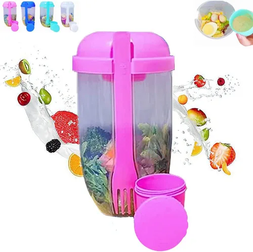 Fresh Salad to Go - Juego de recipientes para ensalada con tenedor y soporte para aderezo de ensalada, recipiente de ensalada saludable, desayuno de