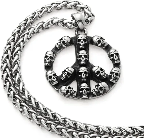 Miniatura 3 de Gungneer Collar de cadena con dije de símbolo de paz hippie de calavera, collar de cadena de motociclista de rock, joyería steampunk para hombres