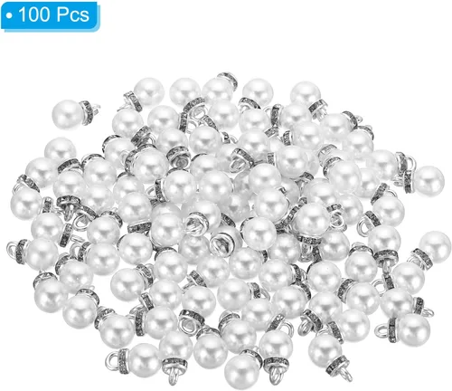Miniatura 3 de PATIKIL 100 cuentas de perlas de perlas de imitación con diamantes de imitación DIY para hacer joyas, pulseras y aretes Plateado blanco