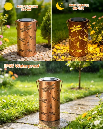 Miniatura 3 de ANYTALK Faroles Solares de Libélula para Exteriores Impermeables, Regalos de Cumpleaños para Mujeres Mamá Abuela, Luces Solares Colgantes
