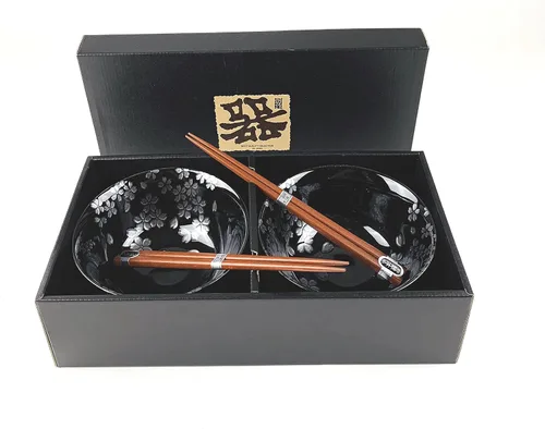 Miniatura 3 de JapanBargain 4689 - Juego de 2 cuencos y palillos de porcelana japonesa, cuencos de arroz y tazones de sopa, caja de regalo, fabricado en Japón