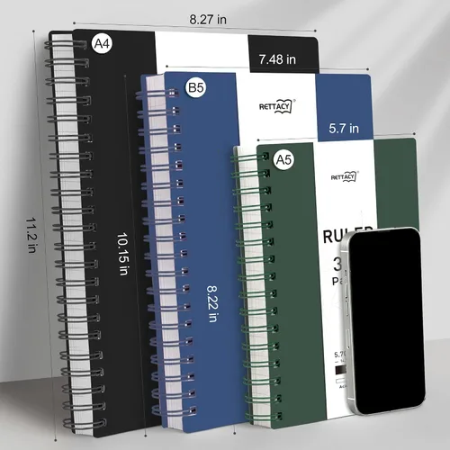 Miniatura 8 de RETTACY Cuaderno espiral rayado de tamaño medio A5, 300 páginas, para la escuela, el trabajo, la escritura, el diario, papel grueso de 100 g/m²