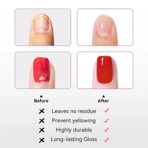Miniatura 6 de Capa base y capa superior, esmalte de uñas regular transparente, rico en calcio VE secado rápido al aire fortalecimiento de uñas, sin gel, 2 piezas