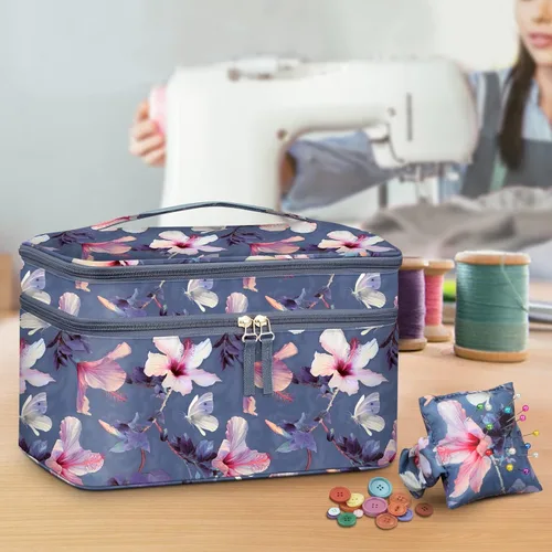 Miniatura 6 de FINPAC Estuche organizador y almacenamiento de accesorios de costura, kits de costura de doble capa con cojín de pasador de muñeca para hilos