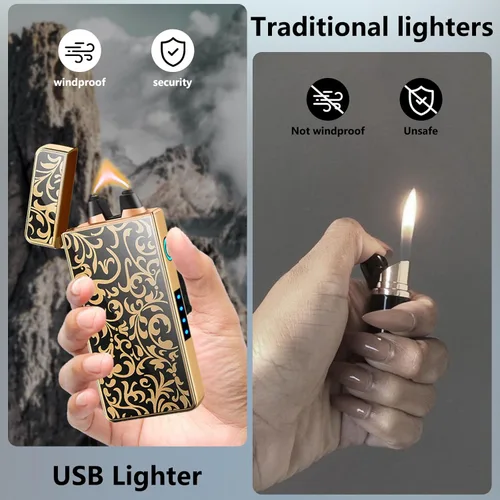 Miniatura 4 de Encendedor de arco resistente al viento, recargable por USB, plasma, sin llama con indicador de batería, ideal para velas, barbacoas y fuegos Flor