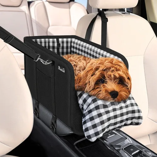 SlowTon - Asiento de auto para perro con consola - Reposabrazos portátil para perros pequeños, asiento de auto para mascotas anti-colapso con