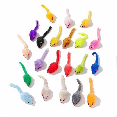 Miniatura 4 de 12 piezas de juguetes de ratón para gatos, juguetes de ratones de felpa sintética para gatos con cuerpo de plástico, juguetes interactivos de hierba