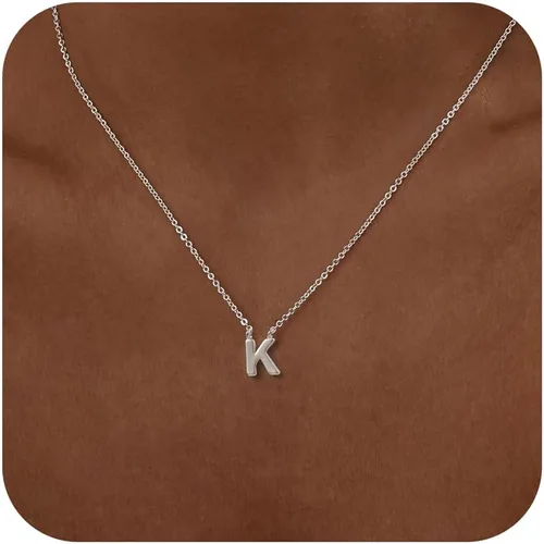 Miniatura 29 de Collares con iniciales para mujer, delicado collar de letra plateada con nombre personalizado con monograma, collar simple y lindo con inicial
