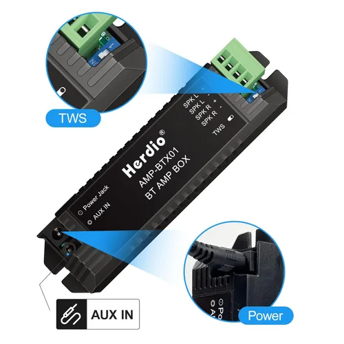 Miniatura 4 de Herdio Amplificador de audio para el hogar Bluetooth 2.0 Sistema receptor de canales para altavoces pasivos con AUX TWS adecuado para techo, marino