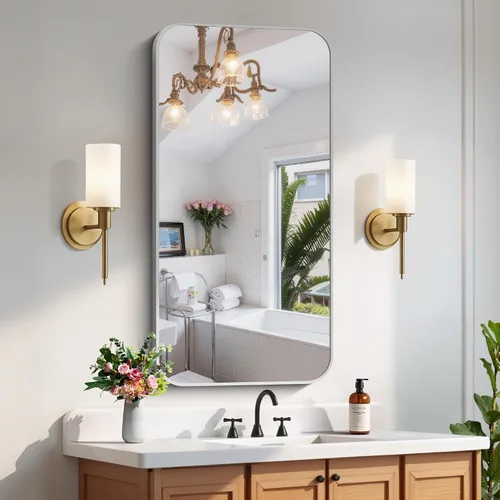 Miniatura 12 de FORBATH - Espejo de baño negro para sobre lavabo, espejo de pared de 16x24 pulgadas con marco de metal, esquinas redondeadas para baño, dormitorio