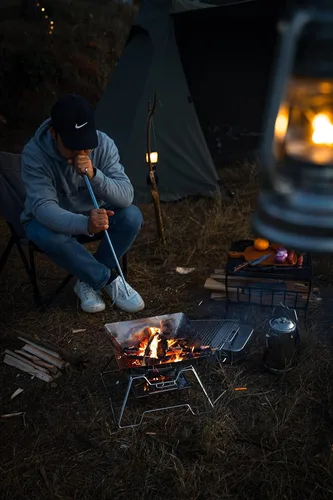 Miniatura 8 de CAMPINGMOON Hoguera Portátil de Acero Inoxidable Plegable para Fogata, Parrilla de Leña y Carbón para Estufa de Camping, Cocina al Aire Libre