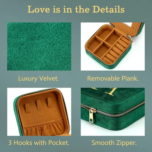 Miniatura 5 de Parima Joyero de terciopelo de felpa para el regreso a clases, organizador de joyas de viaje con monograma personalizado, cajas de joyería