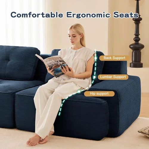 Miniatura 5 de Sofás seccionales modulares sin estructura de pana azul moderna de 80 pulgadas para sala de estar, sofá comprimido de asiento profundo de 2 plazas