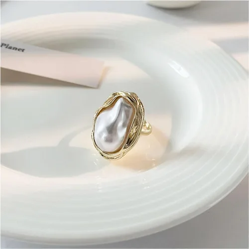 Miniatura 2 de NORLSO Anillo de perlas barrocas delicado, anillo geométrico de perlas irregulares, anillo abierto ajustable, regalo de boda y cumpleaños