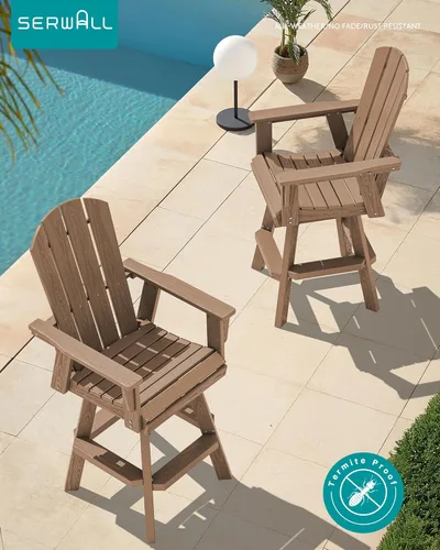 Miniatura 8 de SERWALL Silla de bar Adirondack giratoria de HDPE, silla Adirondack giratoria para balcón, taburetes de bar de altura de barra al aire libre