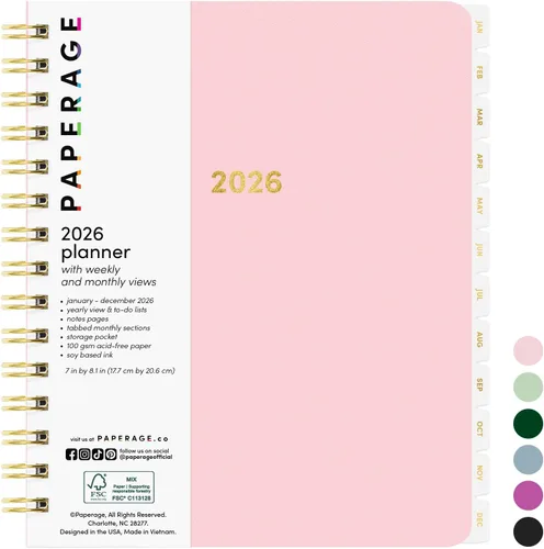 Miniatura 12 de PAPERAGE Agenda semanal y mensual 2026, 12 meses (enero de 2026 a diciembre de 2026), 5.6 x 8 pulgadas, agenda 2026 de tapa dura con hojas semanales