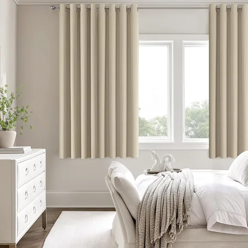 Miniatura 129 de ChrisDowa Cortinas 100% Opacas de Abedul Sólido de 45 Pulgadas de Largo, 2 Paneles para Dormitorio y Sala de Estar, Estilo Granja Oscurecedoras