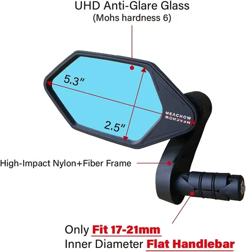 Miniatura 3 de Nuevo Espejo de Bicicleta con Extremo de Barra, Lente de Vidrio de Grado Automotriz Crystal UHD para Bicicleta Eléctrica, Resistente a Arañazos