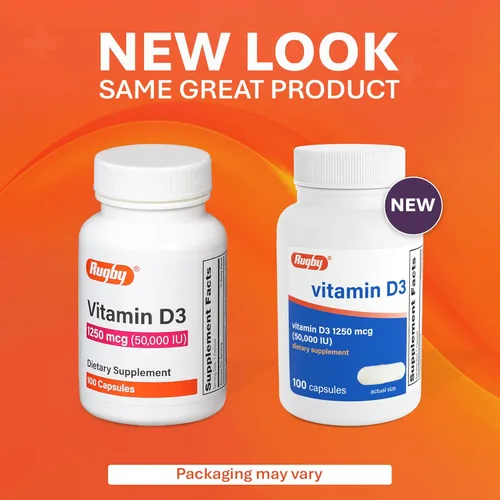 Miniatura 3 de Rugby Vitamina D3 50,000 UI (1250 mcg) - Suplemento de vitamina D de alta potencia para huesos, dientes e inmunidad, 100 cápsulas
