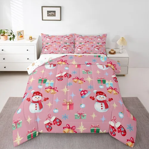 Miniatura 21 de Erosebridal Juego de edredón de Papá Noel tamaño matrimonial para niños y niñas, edredón de plumón de Feliz Navidad, juego de ropa de cama