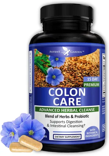 Potent Garden Cápsulas de limpieza digestiva con fibra, hierbas y probióticos, fórmula de regularidad y apoyo para la salud intestinal, suave apoyo