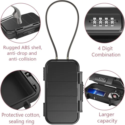 Miniatura 3 de LOFICOPER Caja de seguridad portátil, caja de seguridad de 4 dígitos, caja de seguridad de playa con cadena extraíble, diseño impermeable