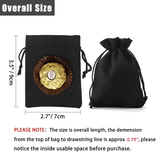 Miniatura 4 de 50 bolsas de regalo de arpillera con cordón de 2.7 x 3.5 pulgadas, bolsas de yute para joyas, bolsas de lino, Halloween, bodas, fiestas, bolsas