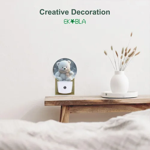Miniatura 3 de EKOBLA Bonita luz nocturna de oso, bonito patrón de oso blanco enchufable a la pared con sensor de atardecer a amanecer, luz nocturna LED de 0.5 W