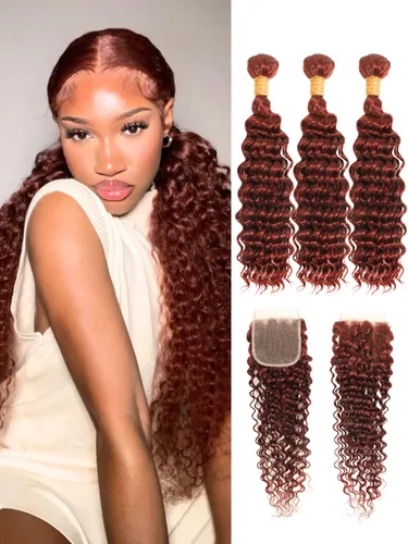 Miniatura 30 de P4/27 Cabello Humano Solitario de Onda Profunda con Reflejos Rubios Miel, 12A 100% Tejido Brasileño Virgen Ondulado Grueso con Mechas Ombre Marrón
