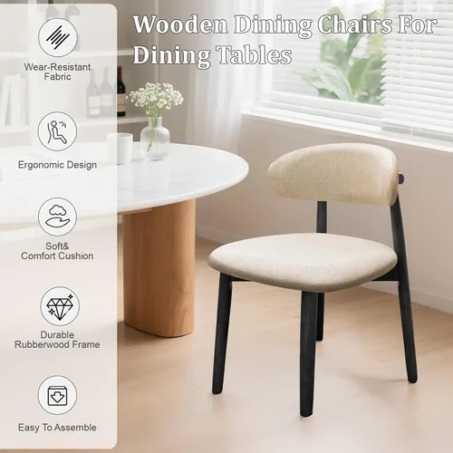 Miniatura 6 de Juego de 2 sillas de comedor estilo granja, sillas de cocina tapizadas de tela moderna de mediados de siglo, sillas de comedor de madera