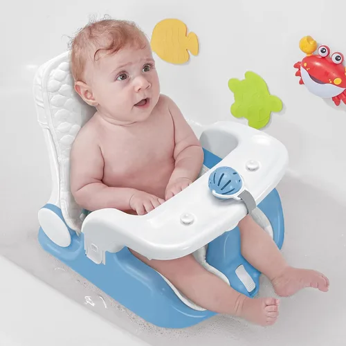 BabyBond Soporte de Baño para Bebé con 2 Modos de Sentarse y Acostarse, Ajuste de 3 Velocidades, Potentes Ventosas, Silla de Bañera para Bebés con