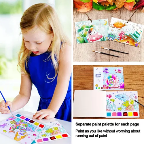 Miniatura 2 de JUNQIU Libros para Colorear con Acuarelas para Niños de 4-8 Años, Libro de Pintura con Acuarelas de Bolsillo para Niños Pequeños, Artes y Sueño