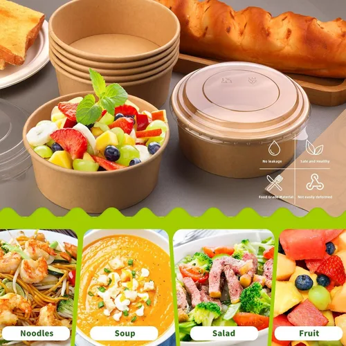 Miniatura 5 de Paquete de 50 cuencos de papel de 25 onzas, recipientes de comida desechables con tapas, cuencos desechables, cuencos para ensalada desechables