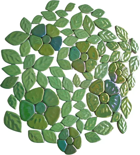 Miniatura 22 de Azulejos de mosaico de cerámica de hojas iridiscentes aleatorias de 1.1 libras, creando 3 tamaños de piezas creativas de mosaico de cerámica