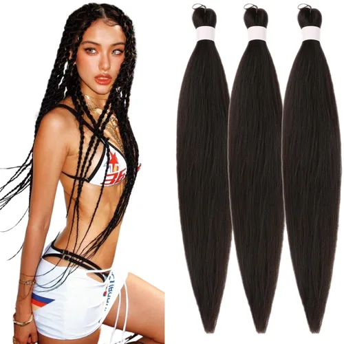 Miniatura 33 de Cabello trenzado verde azulado preestirado, hipoalergénico, sintético, color azul aguamarina, para trenzas y giros, extensiones de cabello largo