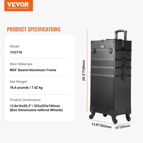 Miniatura 7 de VEVOR Makeup Train Case Professional Makeup Storage Organizer Box Make Up Carrier for Women and Girls